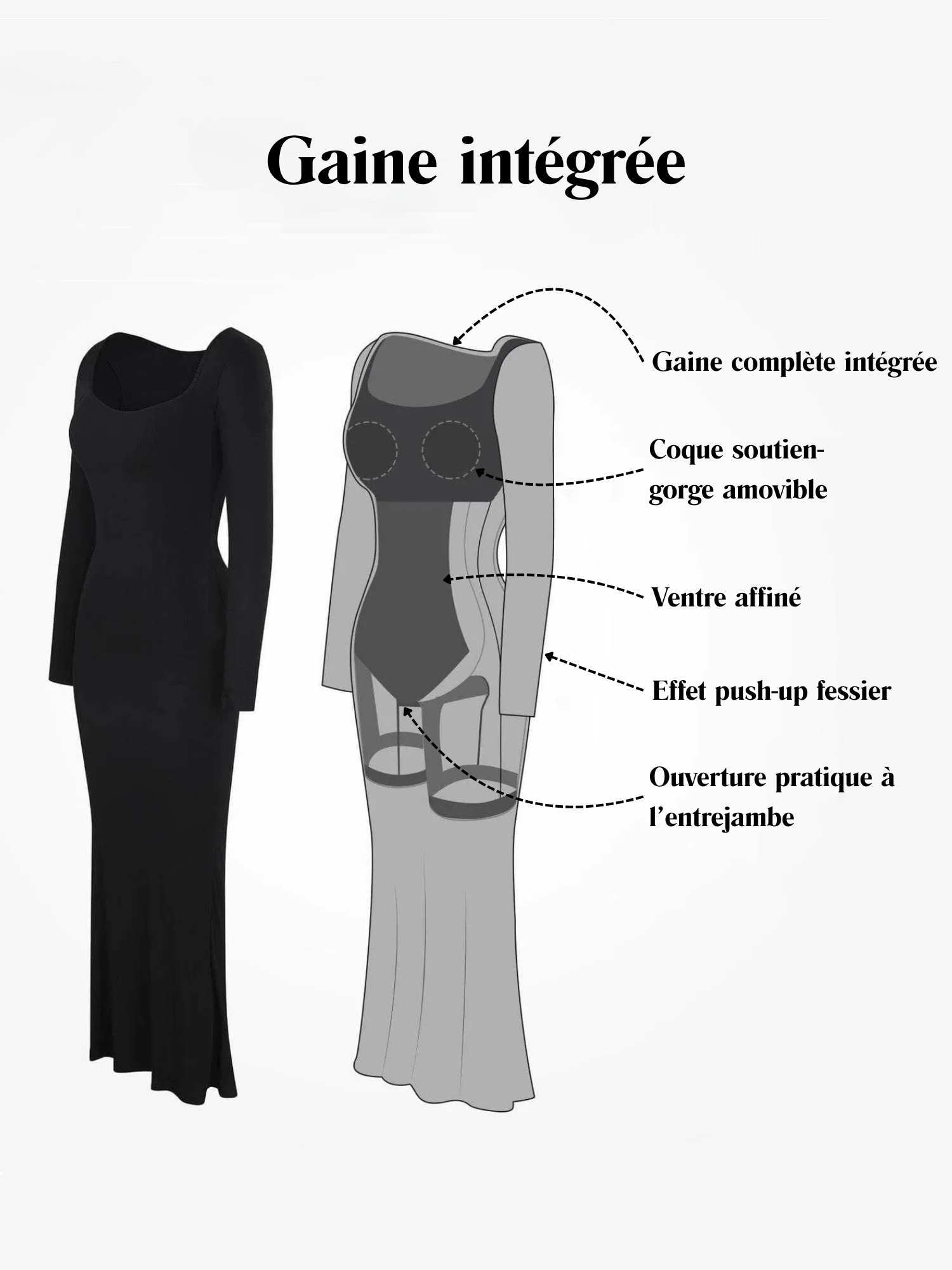 Robe Élise longue, amincissante à manches longues