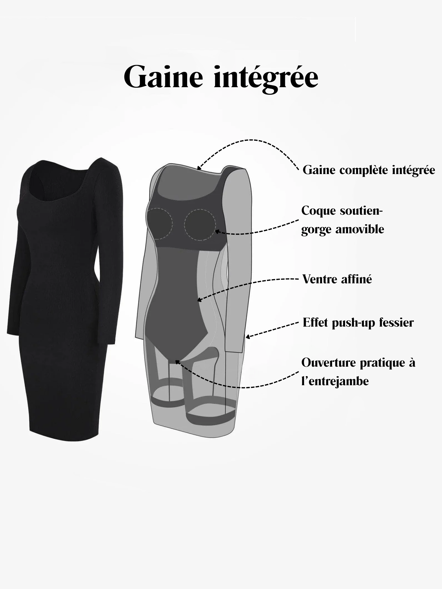 Robe Élise mi-longue, amincissante à manches longues