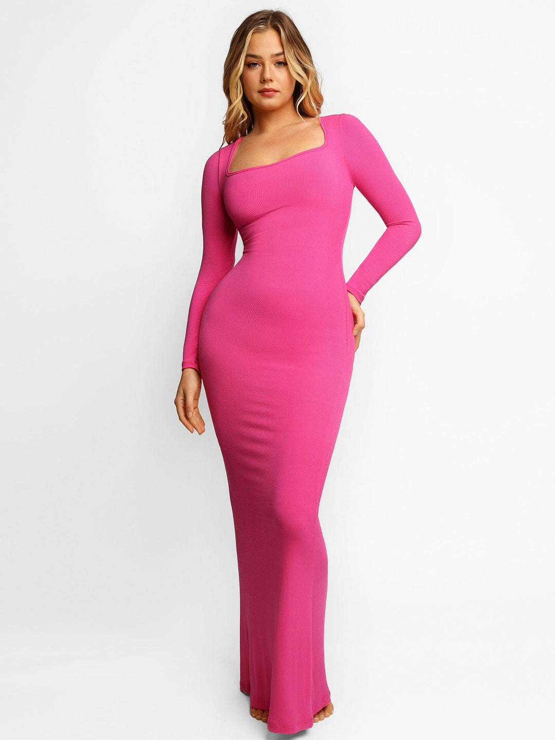 Robe Élise longue, amincissante à manches longues