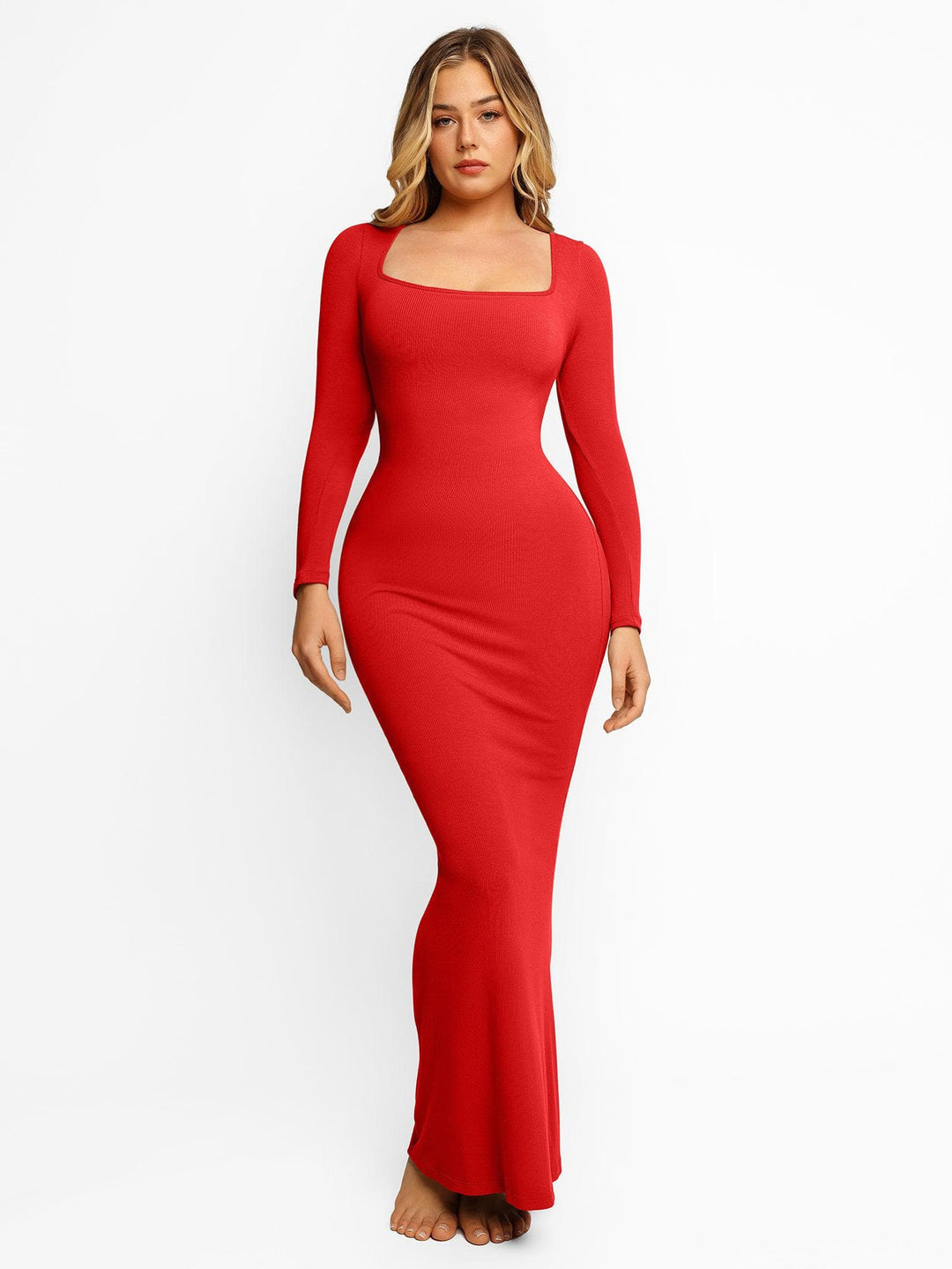 Robe Élise longue, amincissante à manches longues