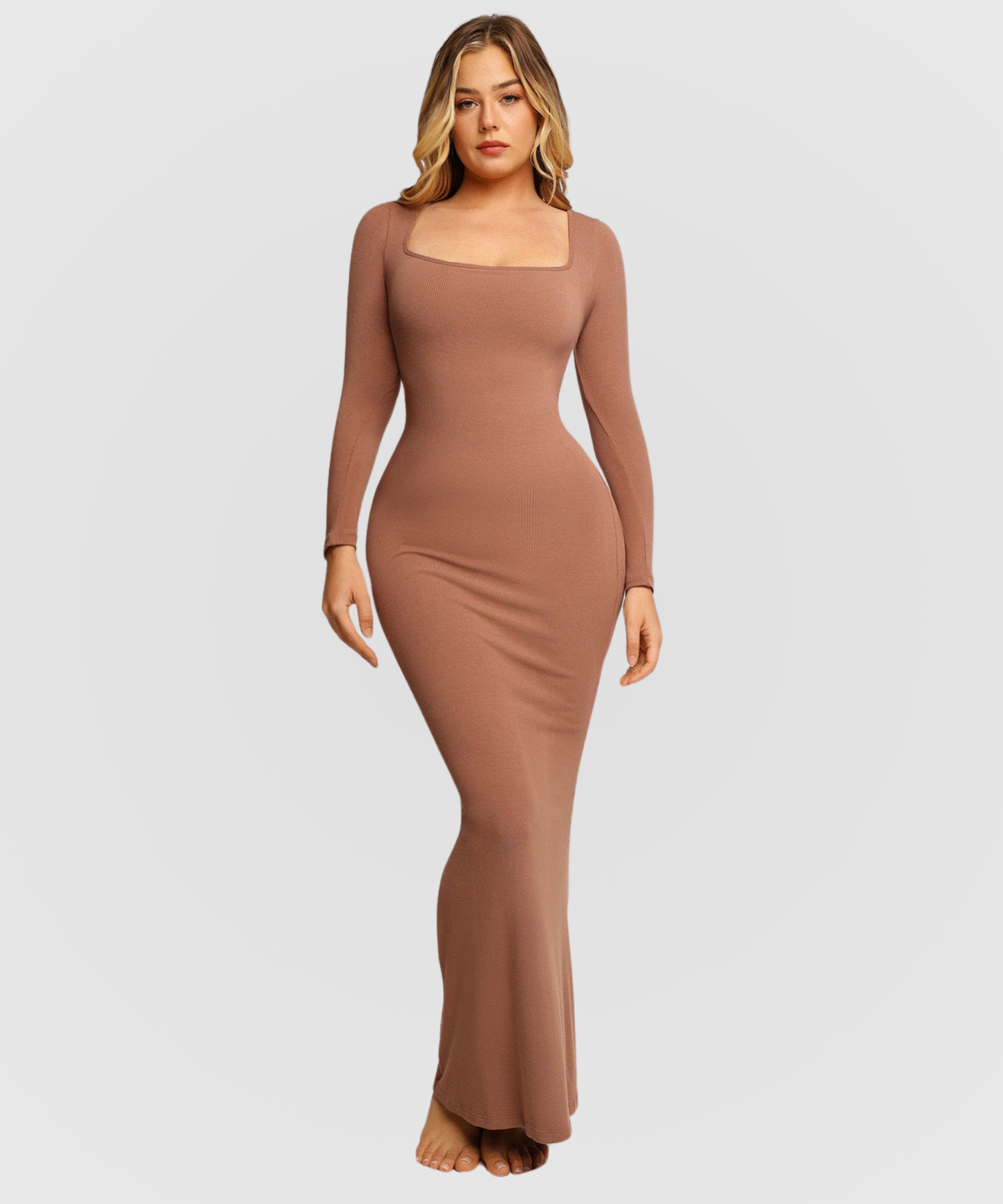 Robe Élise longue, amincissante à manches longues