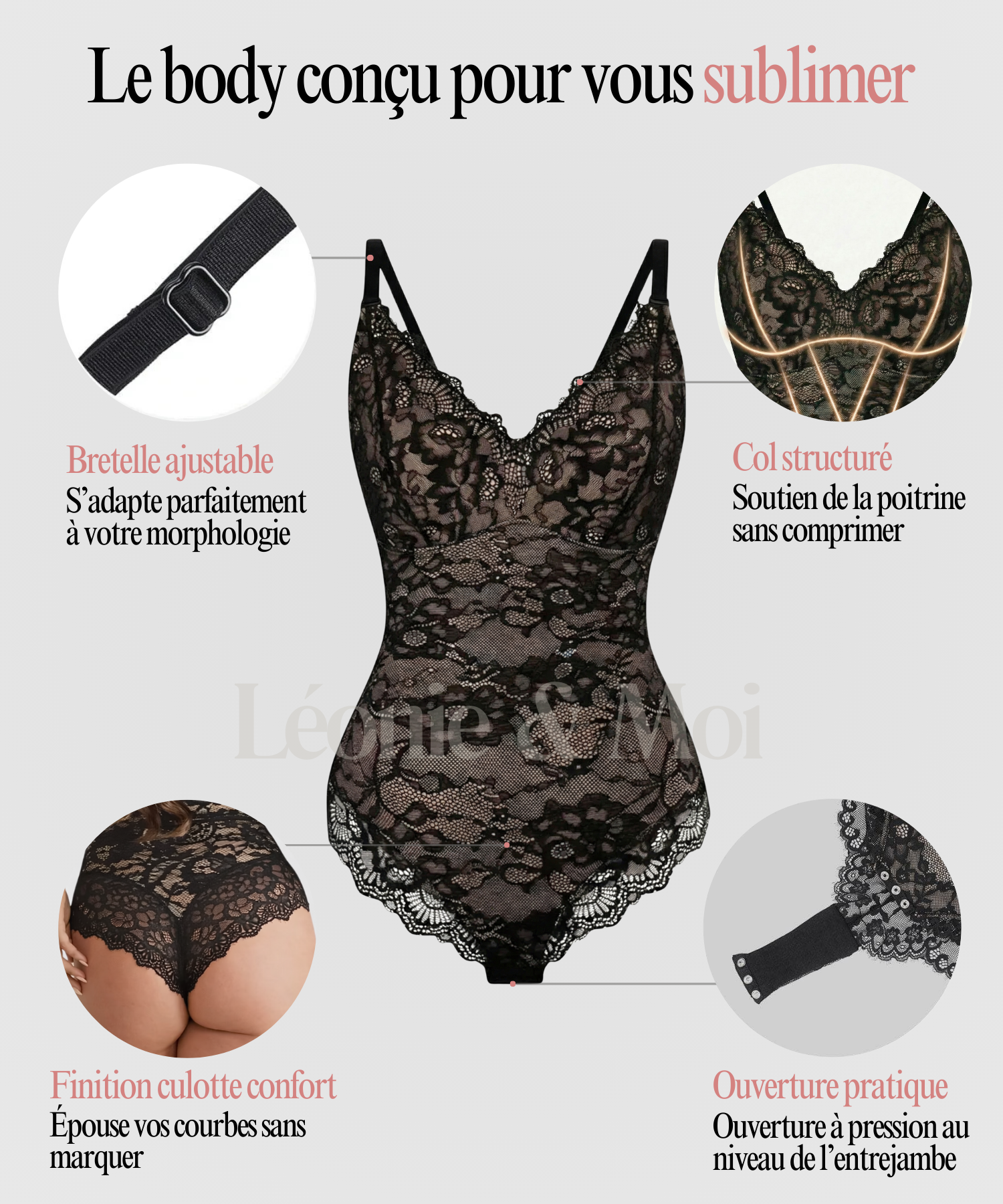 Body gainant en dentelle intégrale, version culotte