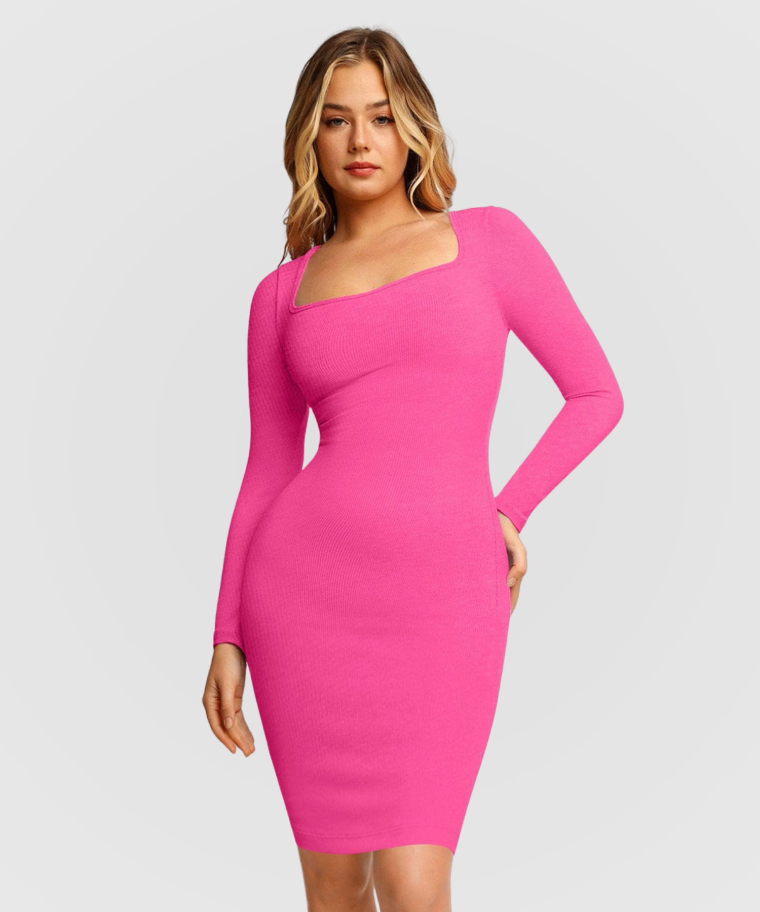 Robe Élise mi-longue, amincissante à manches longues